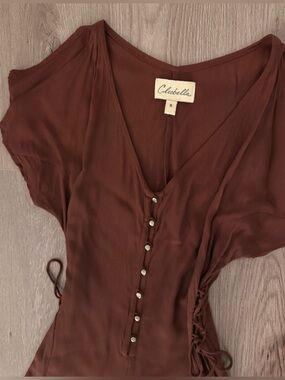 Cleobella Lace Up Waist Wide Leg Jumpsuit Boho Slit Sleeve Size S